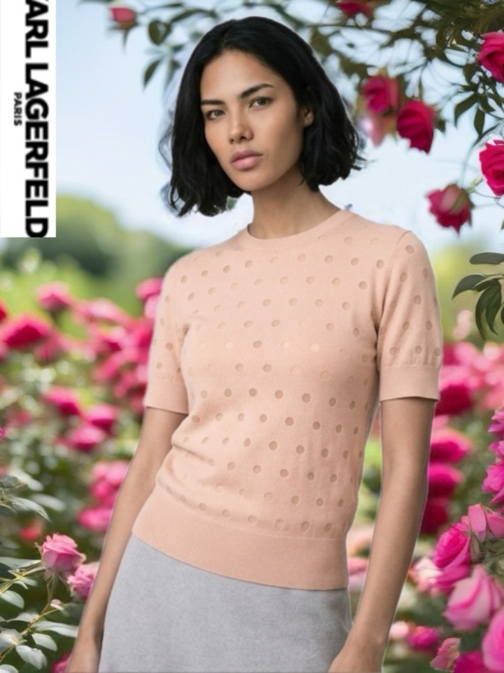 Karl Lagerfeld Blush Pink Polka Dot Short Sleeve Top